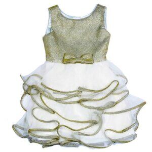 Biscotti Designer Girls Gold & Ivory Tulle Ruffles Bow Dress NWT 4T 4